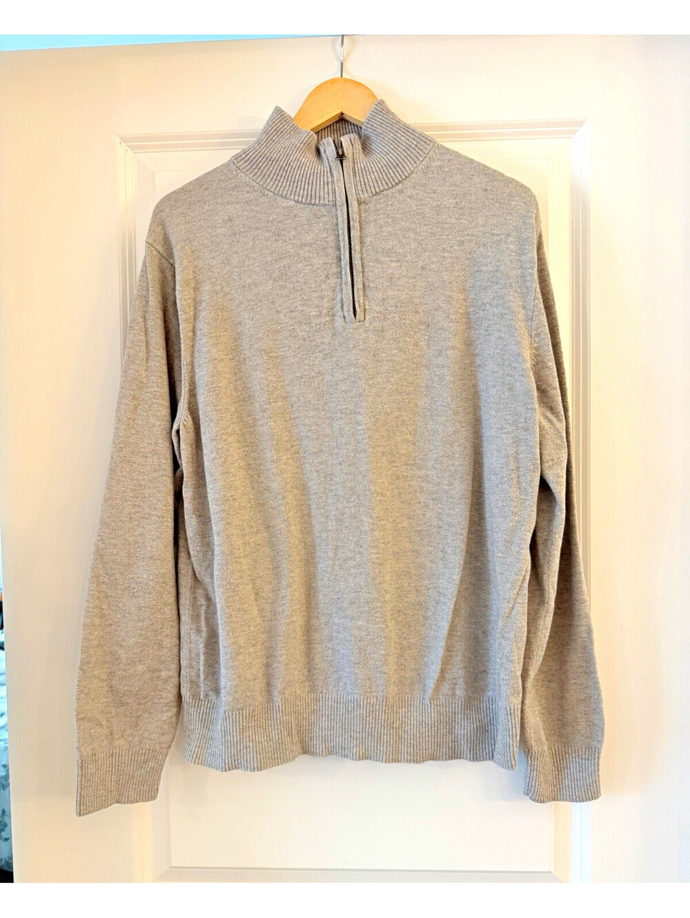 J. Crew Men's Grey Quarter-Zip Sweater Cotton Nylon Merino Wool Blend L Classic